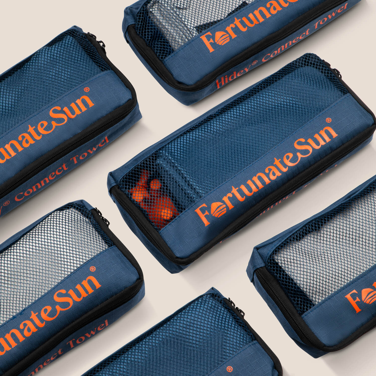 6 Hidey Towel's by Fortunate Sun laid out on a table